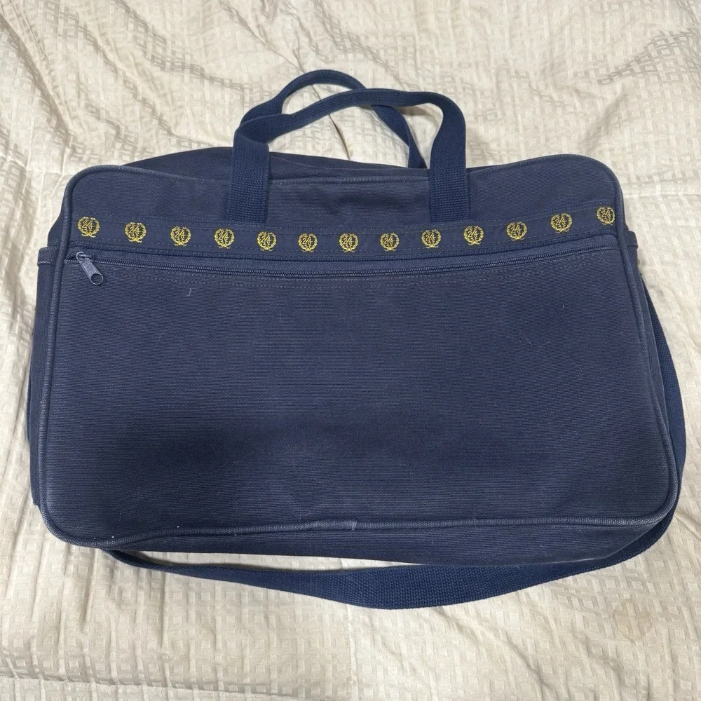 Vintage Warden Brooks Navy Blue Gold 24 Wreath Logo Laptop Canvas Bag Tote USA